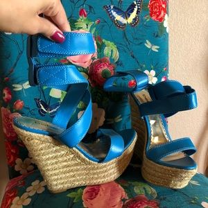 Bebe Sky Blue Wedge Heels